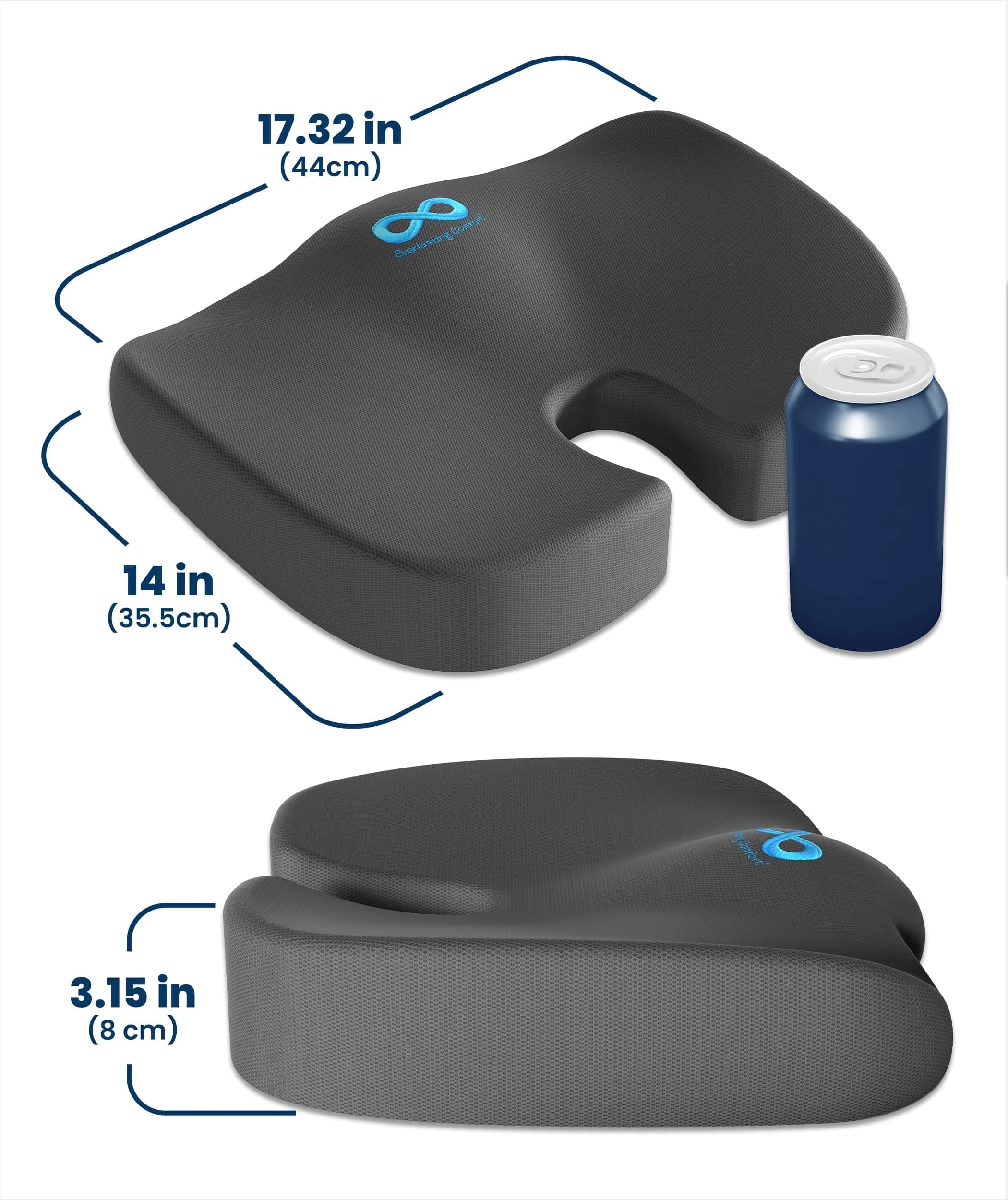 Everlasting Comfort Memory Foam Seat Cushion Large Gray | Doctor Recommended for Tailbone Pain Relief - view 9