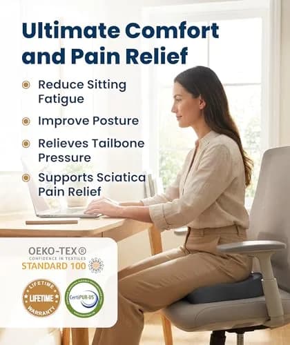Everlasting Comfort Memory Foam Seat Cushion Large Gray | Doctor Recommended for Tailbone Pain Relief thumbnail 2