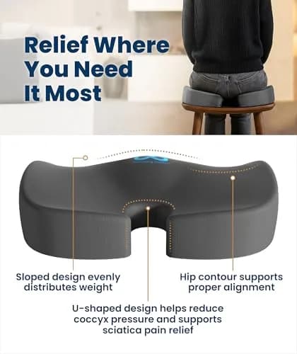 Everlasting Comfort Memory Foam Seat Cushion Large Gray | Doctor Recommended for Tailbone Pain Relief thumbnail 3