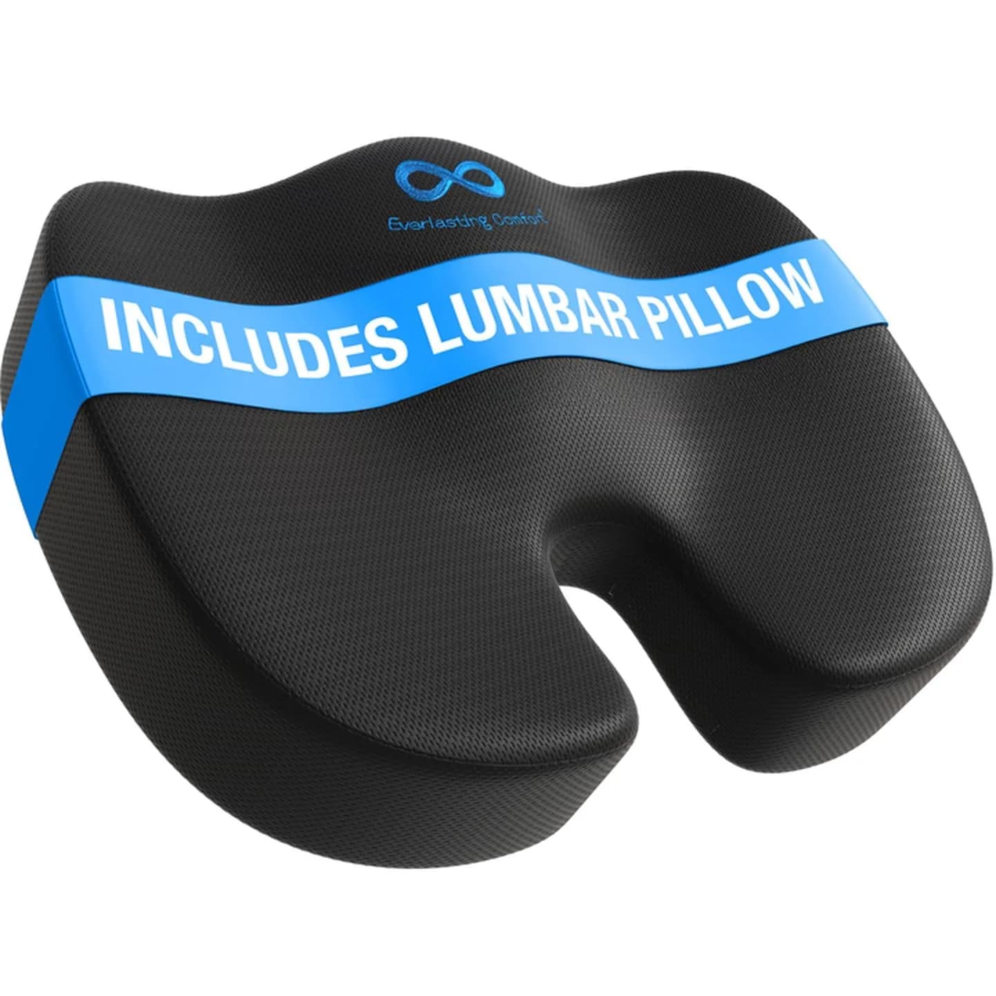 Everlasting Comfort Doctor Recommended Memory Foam Seat Cushion with Lumbar Support, Large Black Airflow | 43.2cm (17in) x 33.5cm (13.2in) — Black Airflow Lumbar