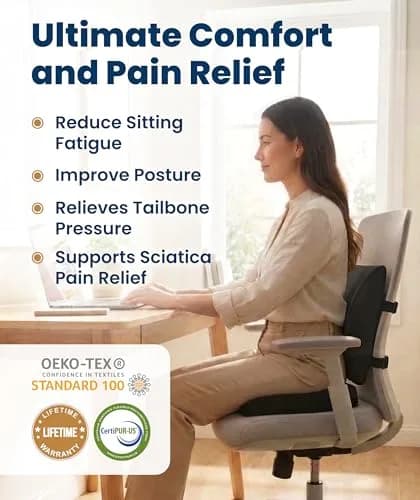 Everlasting Comfort Doctor Recommended Memory Foam Seat Cushion with Lumbar Support, Large Black Airflow | 43.2cm (17in) x 33.5cm (13.2in) thumbnail 2