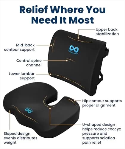 Everlasting Comfort Doctor Recommended Memory Foam Seat Cushion with Lumbar Support, Large Black Airflow | 43.2cm (17in) x 33.5cm (13.2in) thumbnail 3