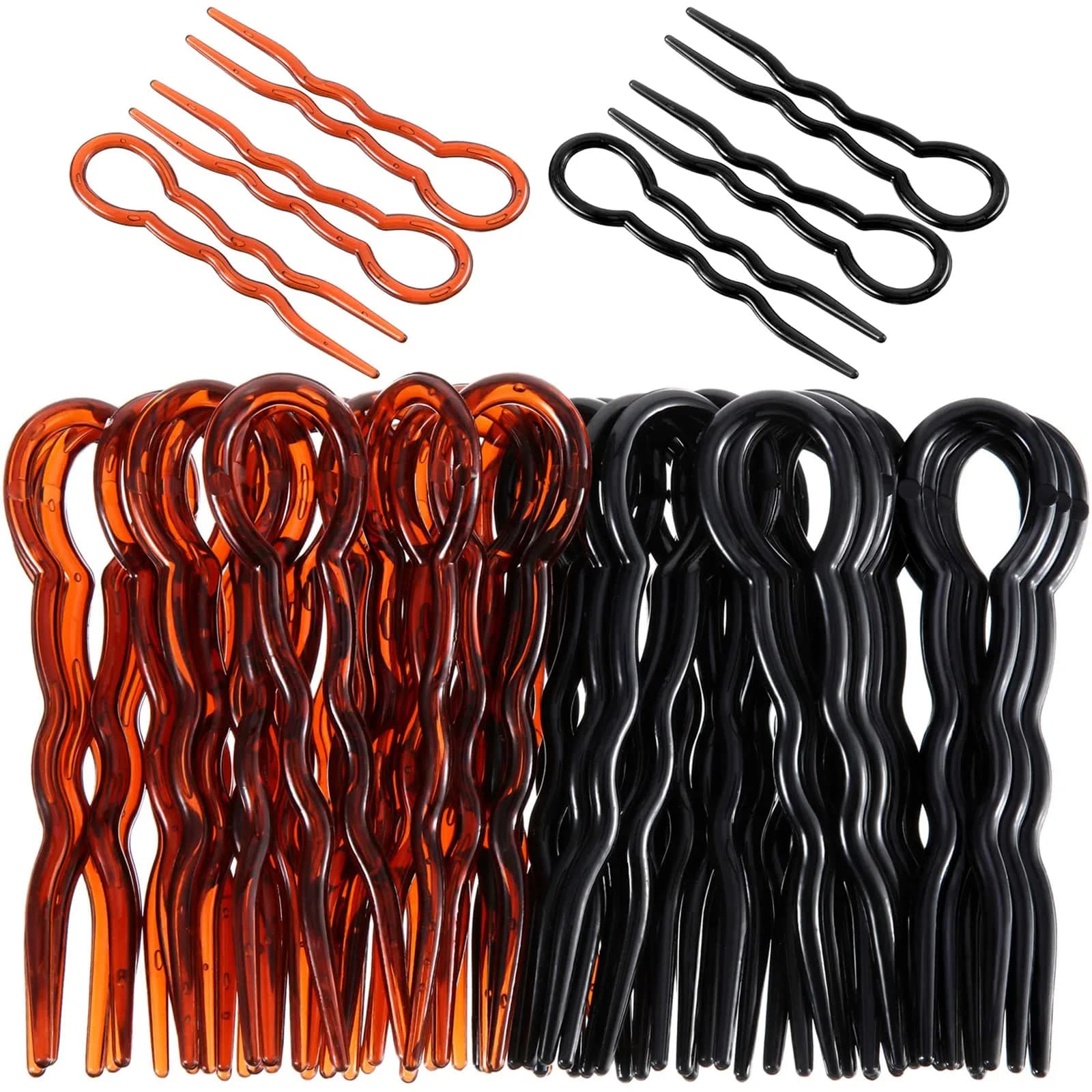WILLBOND 48 Pieces Plastic U Shaped Hair Pins, Spiral Grip for Women | Durable, Lightweight Hair Styling Tools — brown black
