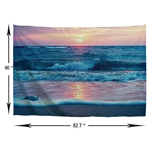 IcosaMro Ocean Tapestry Wall Hanging | Sea Beach Wave Sun Cloud Landscape Nature Wall Art 60x82.7 Blue thumbnail 8
