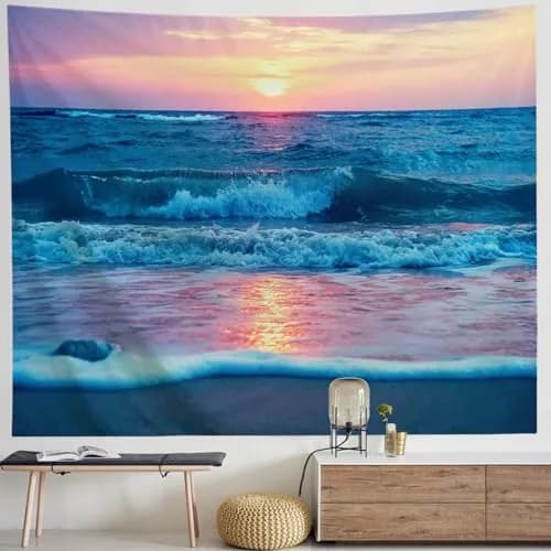 IcosaMro Ocean Tapestry Wall Hanging | Sea Beach Wave Sun Cloud Landscape Nature Wall Art 60x82.7 Blue thumbnail 9