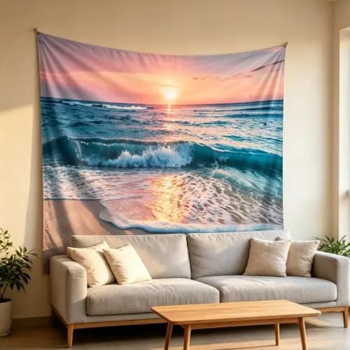 IcosaMro Ocean Tapestry Wall Hanging | Sea Beach Wave Sun Cloud Landscape Nature Wall Art 60x82.7 Blue thumbnail 3