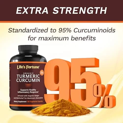 Life's Fortune Organic Turmeric Curcumin with Black Pepper and Ginger | Extra Strength Supplement for Joint & Immune Support, 180 Cap - 2250mg thumbnail 4