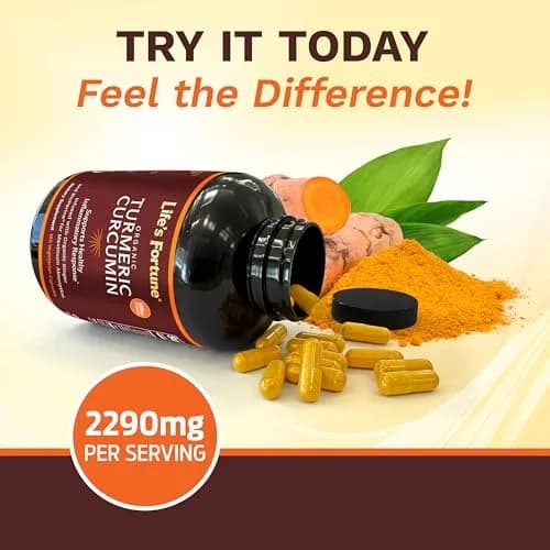 Life's Fortune Organic Turmeric Curcumin with Black Pepper and Ginger | Extra Strength Supplement for Joint & Immune Support, 180 Cap - 2250mg thumbnail 5