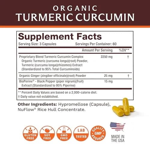 Life's Fortune Organic Turmeric Curcumin with Black Pepper and Ginger | Extra Strength Supplement for Joint & Immune Support, 180 Cap - 2250mg thumbnail 6