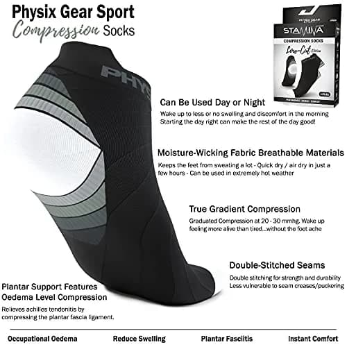 Physix Gear Short Compression Socks for Men & Women - Low Support Ankle Socks, Breathable, Seamless, Ideal for Running & Swelling, L/XL thumbnail 3