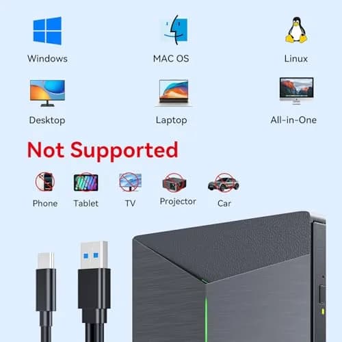 MthsTec External Blu-ray Burner Drive with USB 3.0 & Type-C | 6X BD Write Speed, 8X DVD Write Speed thumbnail 8