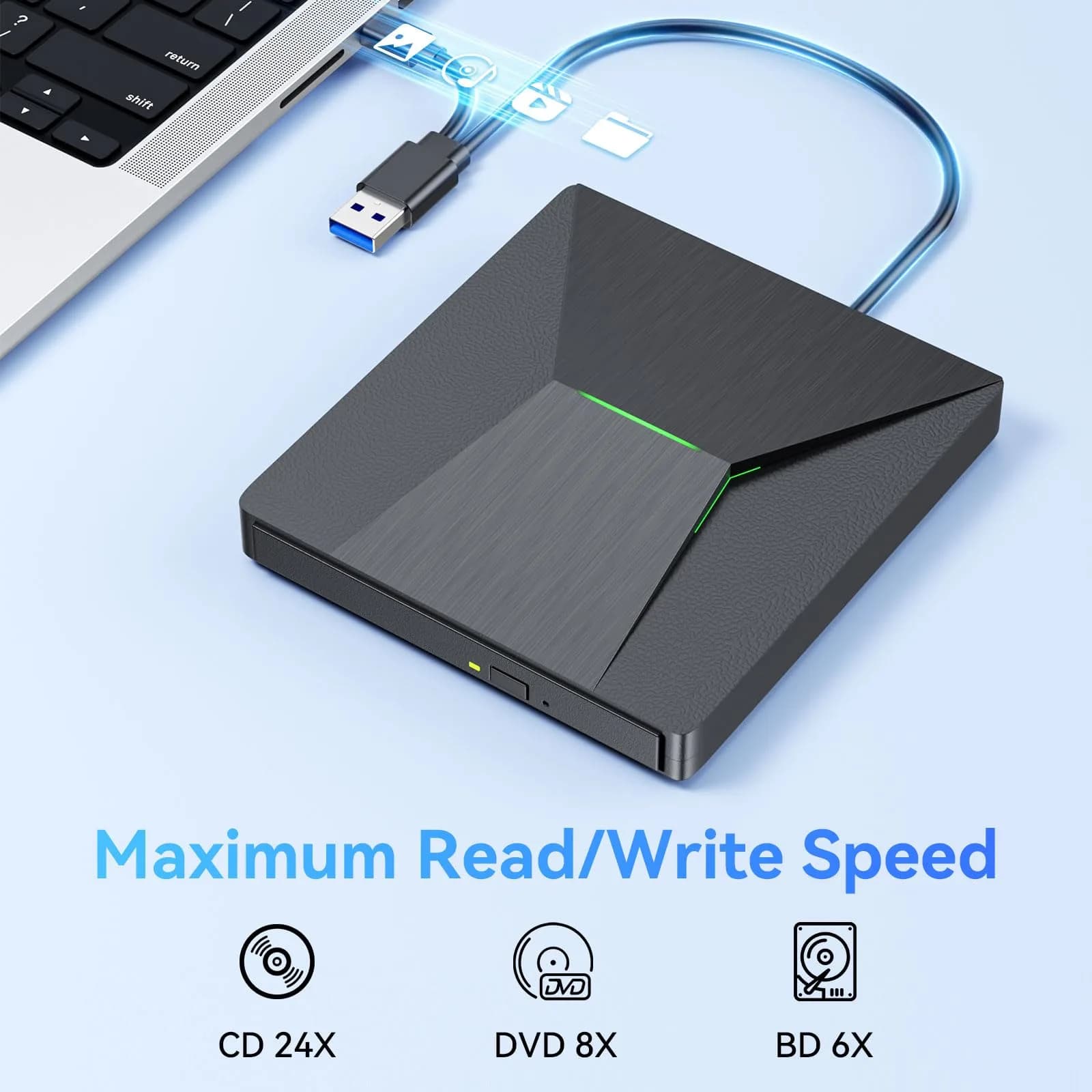 MthsTec External Blu-ray Burner Drive with USB 3.0 & Type-C | 6X BD Write Speed, 8X DVD Write Speed - view 2