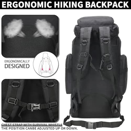 W WINTMING 70L Hiking Backpack for Men | Water-Resistant 900D Oxford, MOLLE System, Breathable Comfort thumbnail 5