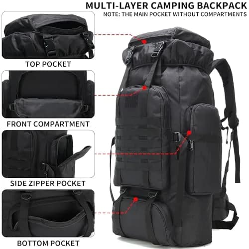 W WINTMING 70L Hiking Backpack for Men | Water-Resistant 900D Oxford, MOLLE System, Breathable Comfort thumbnail 3