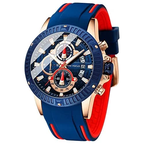 MF MINI FOCUS Men's Chronograph Watch 46mm (1.81 in) | Sport Analog Quartz with Silicone Strap thumbnail 1