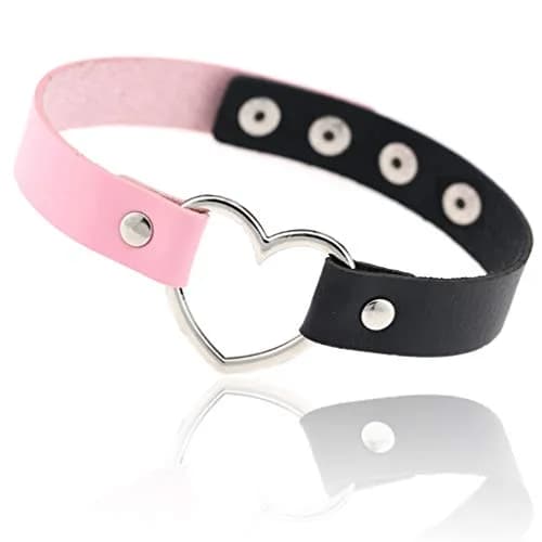 ETHOON Dual Color Love Heart PU Leather Choker Necklace 15.7 cm (6.18 inches) | Adjustable Punk Collar Chain thumbnail 1
