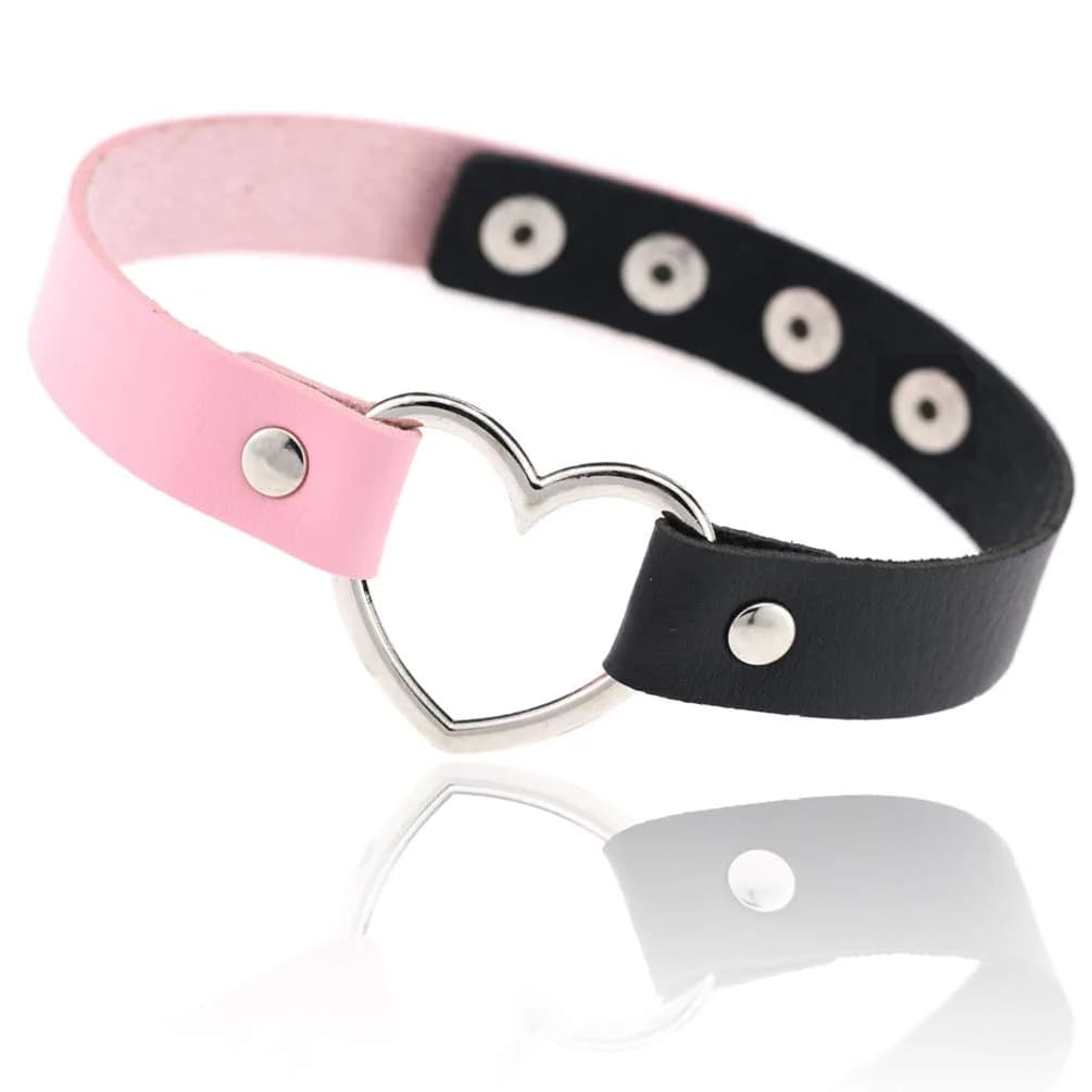 ETHOON Dual Color Love Heart PU Leather Choker Necklace 15.7 cm (6.18 inches) | Adjustable Punk Collar Chain - main product image