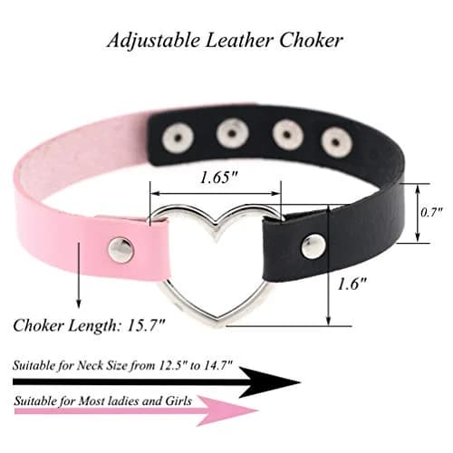ETHOON Dual Color Love Heart PU Leather Choker Necklace 15.7 cm (6.18 inches) | Adjustable Punk Collar Chain thumbnail 2