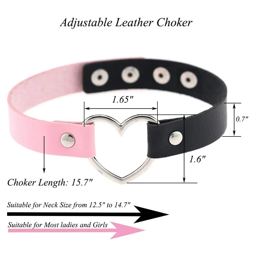 ETHOON Dual Color Love Heart PU Leather Choker Necklace 15.7 cm (6.18 inches) | Adjustable Punk Collar Chain - view 2