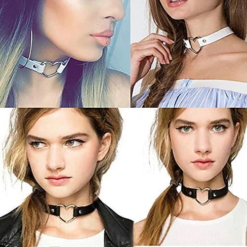 ETHOON Dual Color Love Heart PU Leather Choker Necklace 15.7 cm (6.18 inches) | Adjustable Punk Collar Chain thumbnail 3
