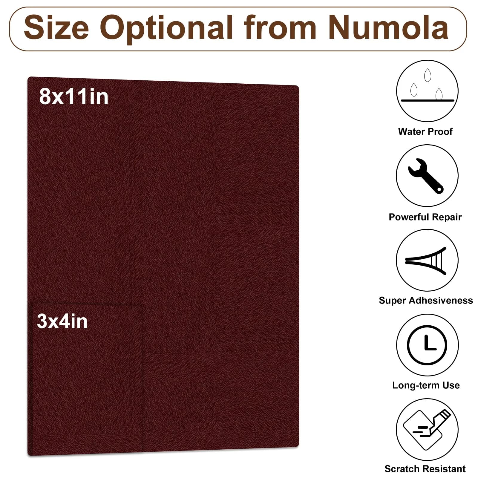 Numola Dark Wine Red Leather Repair Patch 8x11 Inch - Waterproof Self-Adhesive Fabric Tape - view 2
