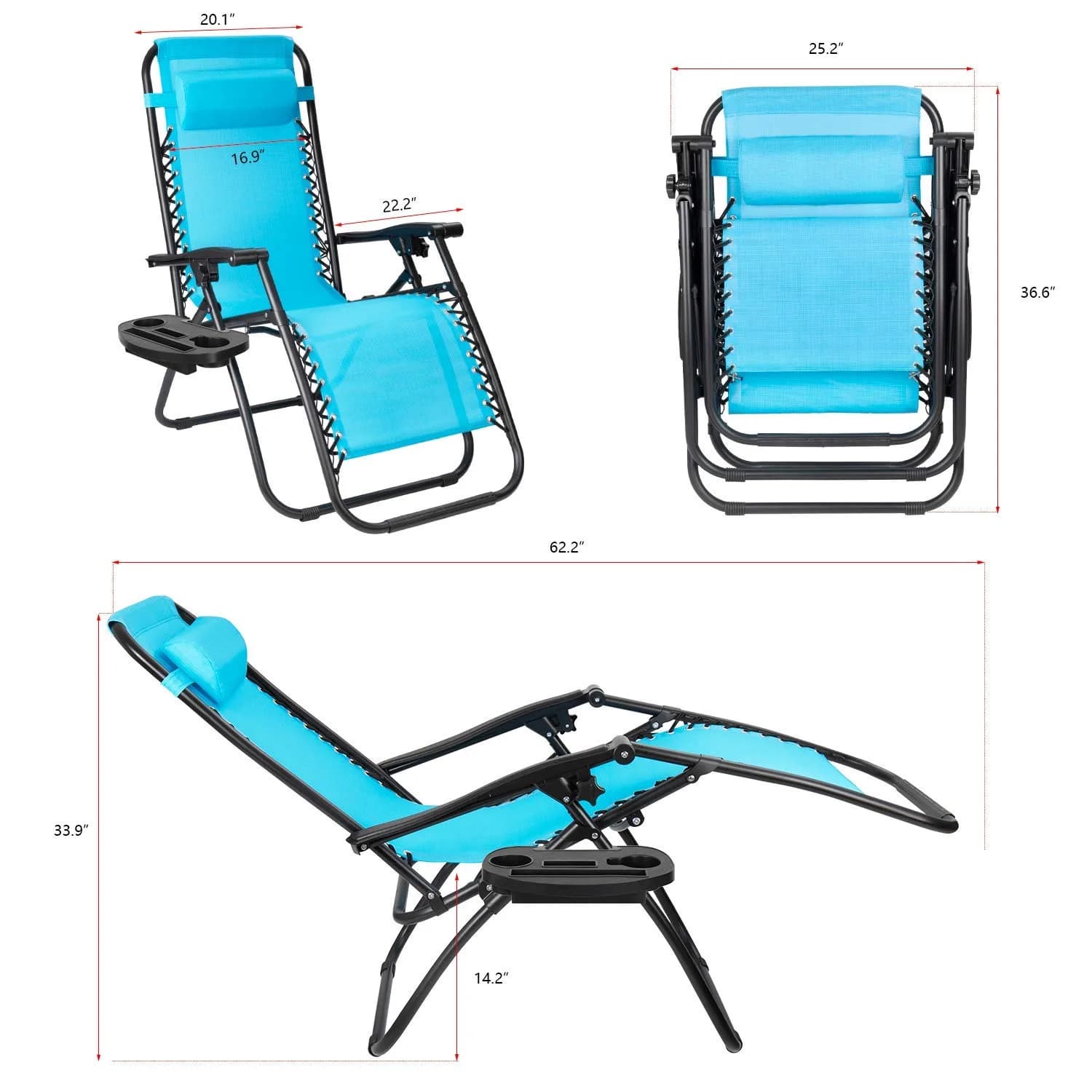 Flamaker Blue Zero Gravity Lounge Chair | Adjustable Outdoor Folding Recliner with Pillow (Blue) thumbnail 7
