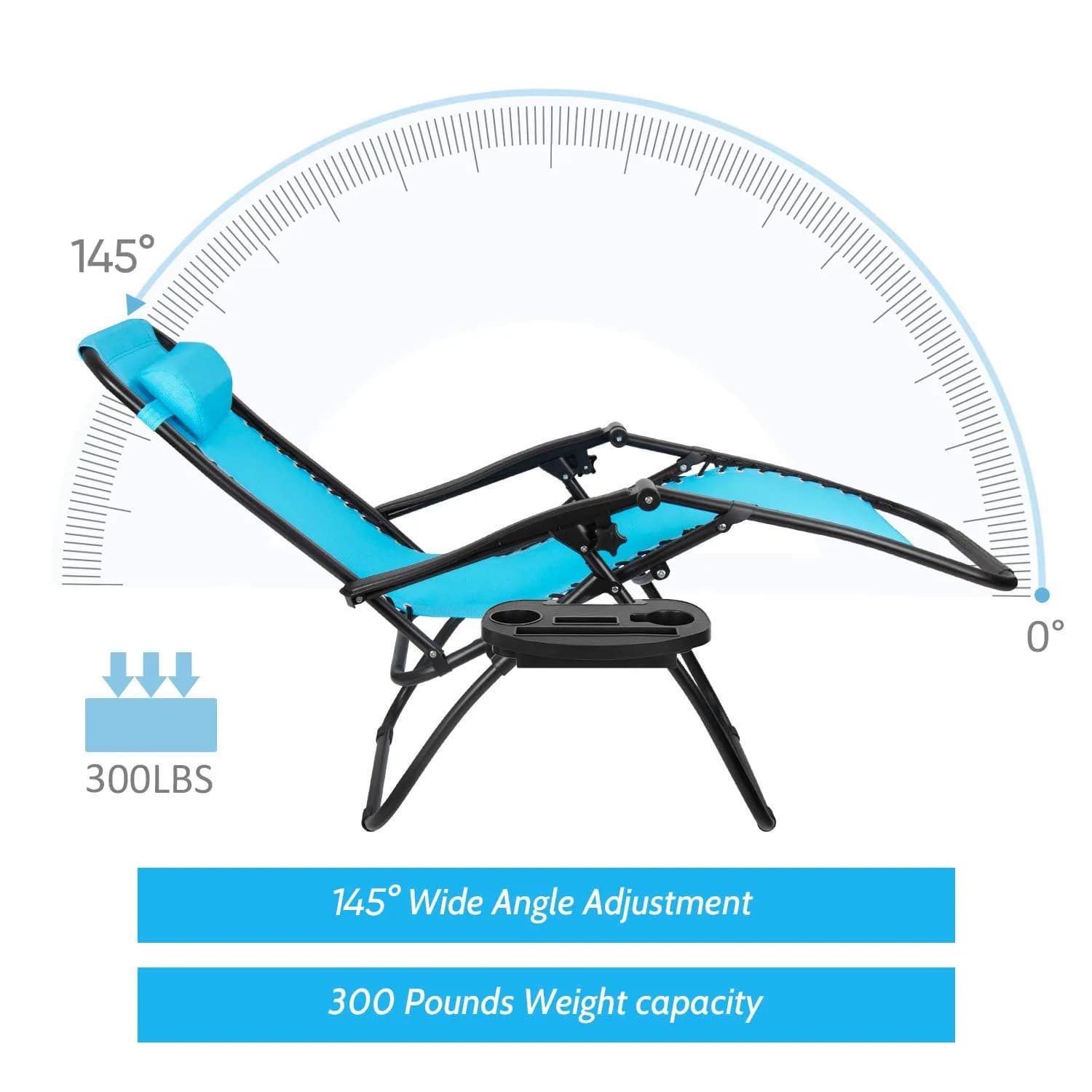 Flamaker Blue Zero Gravity Lounge Chair | Adjustable Outdoor Folding Recliner with Pillow (Blue) thumbnail 4