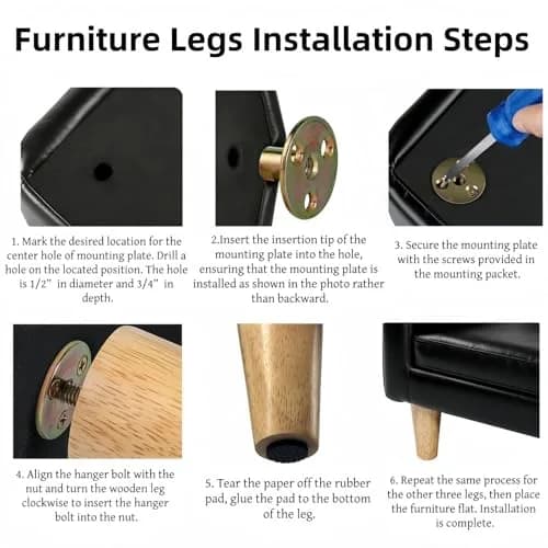 WEICHUAN Solid Wood Replacement Furniture Sofa Couch Legs 8 inch | Heavy Duty Support thumbnail 5