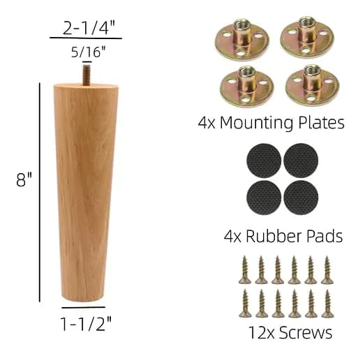 WEICHUAN Solid Wood Replacement Furniture Sofa Couch Legs 8 inch | Heavy Duty Support thumbnail 2