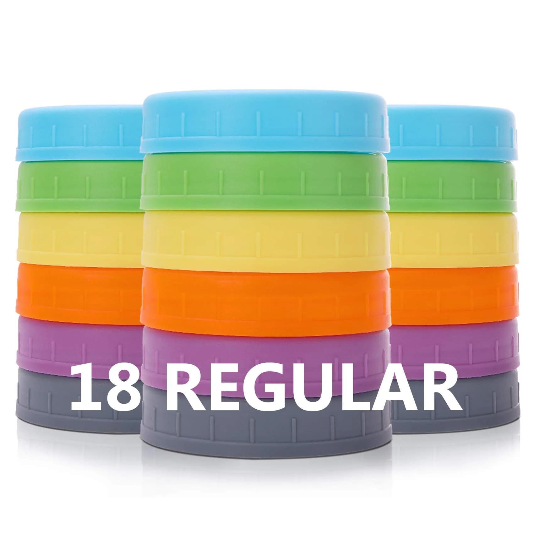 AOZITA Plastic Regular Mouth Mason Jar Lids (18 Pack, 70mm) | Colored Storage Caps for Ball Jars, Leak Proof, Dishwasher Safe