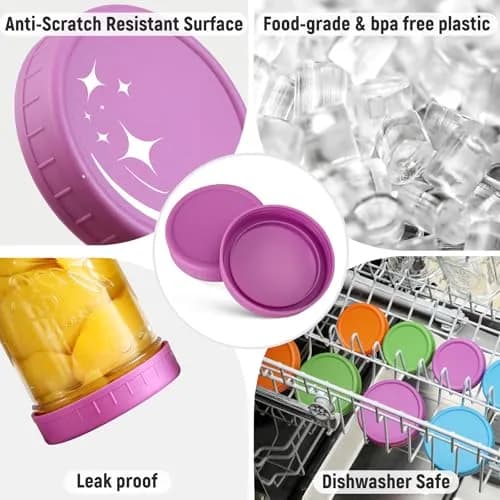 AOZITA Plastic Regular Mouth Mason Jar Lids (18 Pack, 70mm) | Colored Storage Caps for Ball Jars, Leak Proof, Dishwasher Safe thumbnail 4