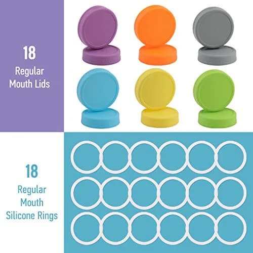 AOZITA Plastic Regular Mouth Mason Jar Lids (18 Pack, 70mm) | Colored Storage Caps for Ball Jars, Leak Proof, Dishwasher Safe thumbnail 2