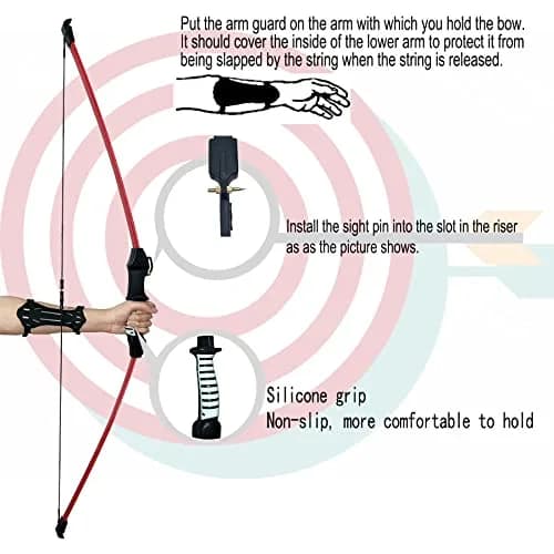 Mxessua 45" Youth Bow and Arrows Set for Kids 8-16 | Ambidextrous Recurve Archery Beginner Kit with 9 Arrows, Arm Guard, Quiver, Targets thumbnail 6