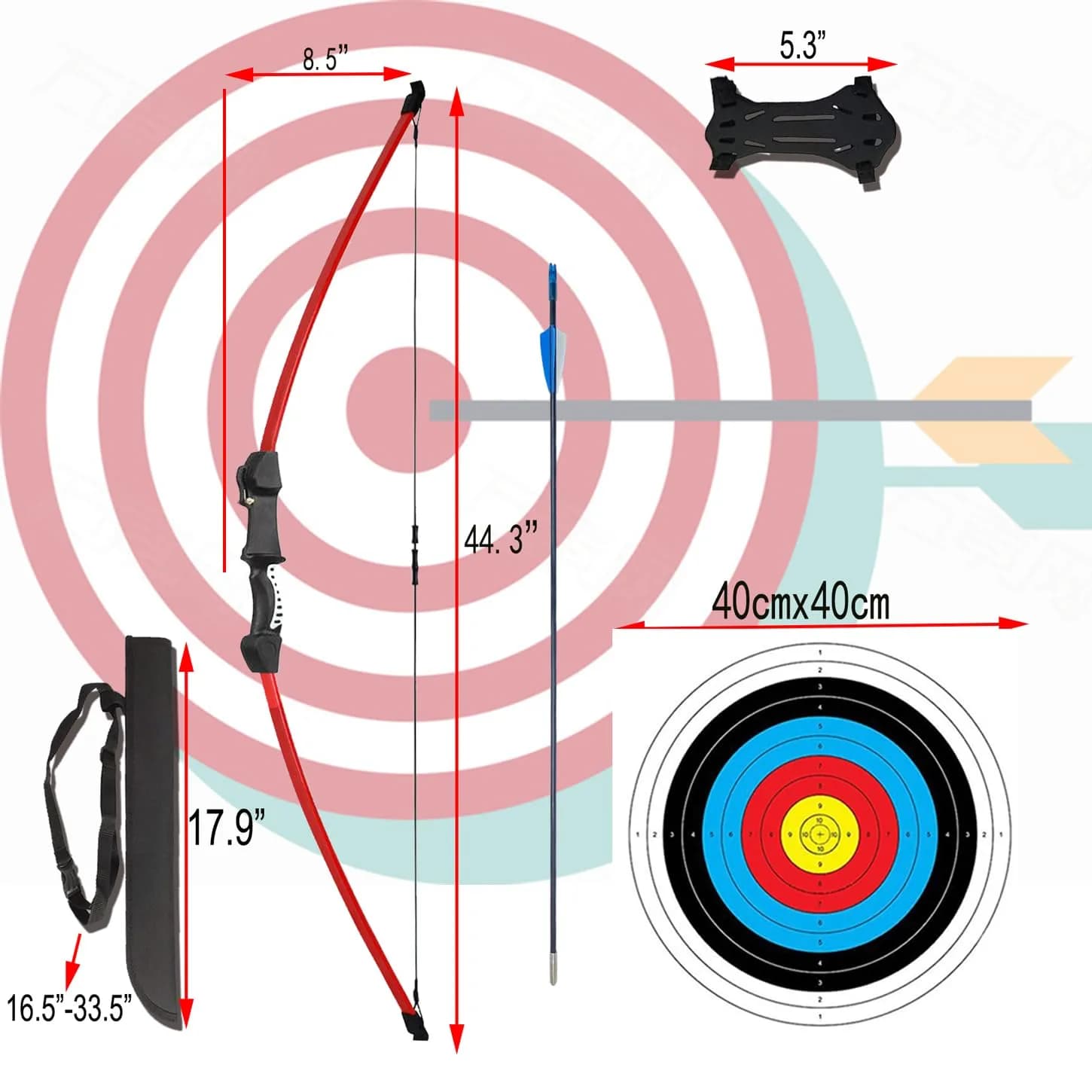 Mxessua 45" Youth Bow and Arrows Set for Kids 8-16 | Ambidextrous Recurve Archery Beginner Kit with 9 Arrows, Arm Guard, Quiver, Targets - view 2