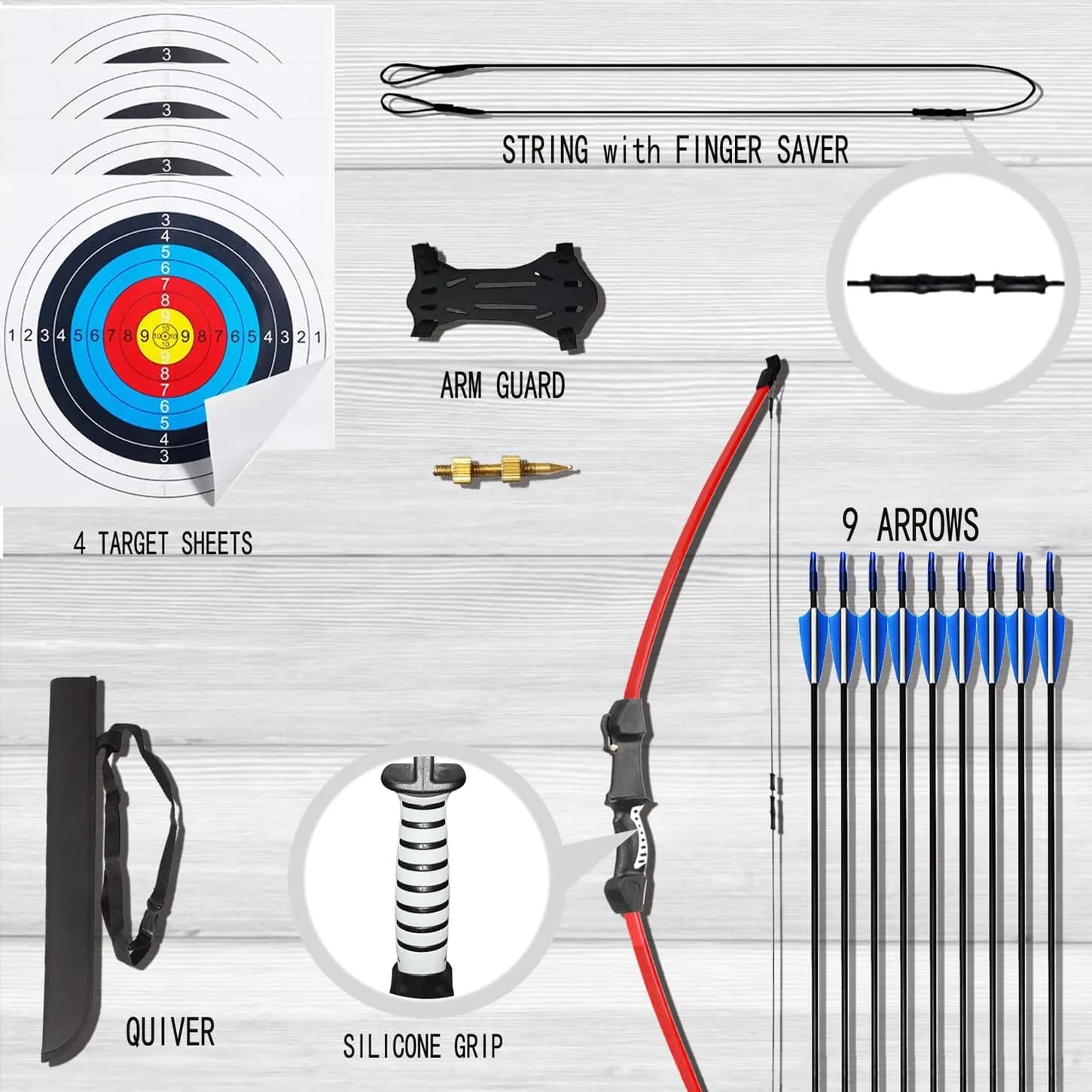 Mxessua 45" Youth Bow and Arrows Set for Kids 8-16 | Ambidextrous Recurve Archery Beginner Kit with 9 Arrows, Arm Guard, Quiver, Targets - view 3