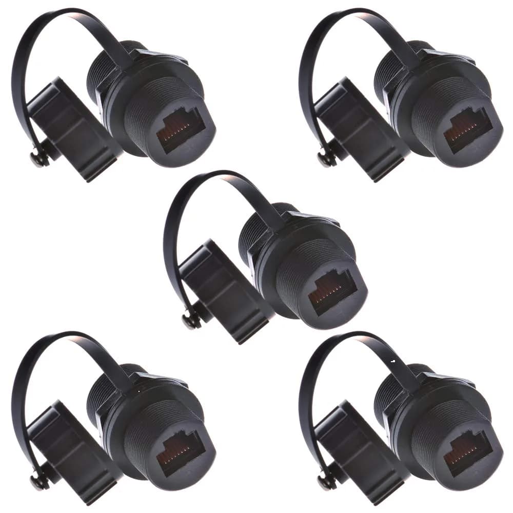 ANMBEST 5PCS Waterproof CAT6 Ethernet Panel Mount RJ45 Connectors | IP67 Dust & Water Resistant — Black