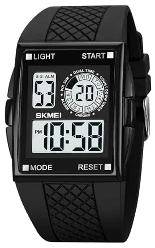 FANMIS Rectangle Dial Sports Watch with 7-Color LED Backlight & Dual Time Zones | 38mm Case, Rubber Strap thumbnail 1
