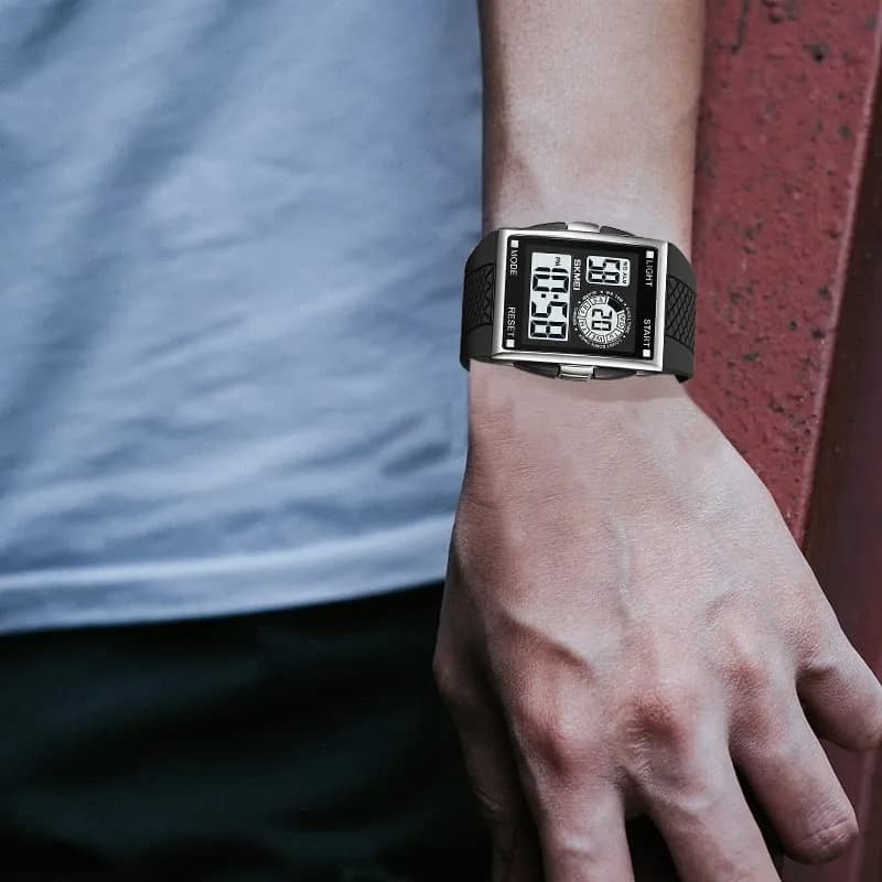 FANMIS Men's Rectangle Analog Digital Sports Watch 34mm Black | Dual Time Zone LED Backlight - view 5
