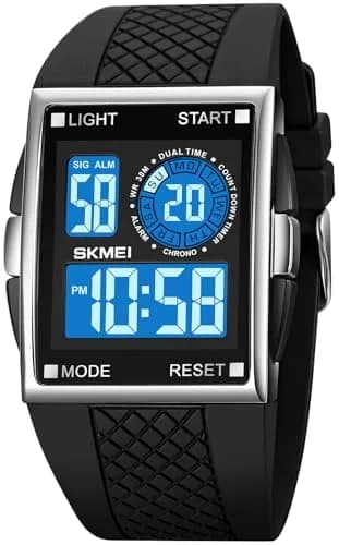 FANMIS Men's Rectangle Analog Digital Sports Watch 34mm Black | Dual Time Zone LED Backlight thumbnail 1