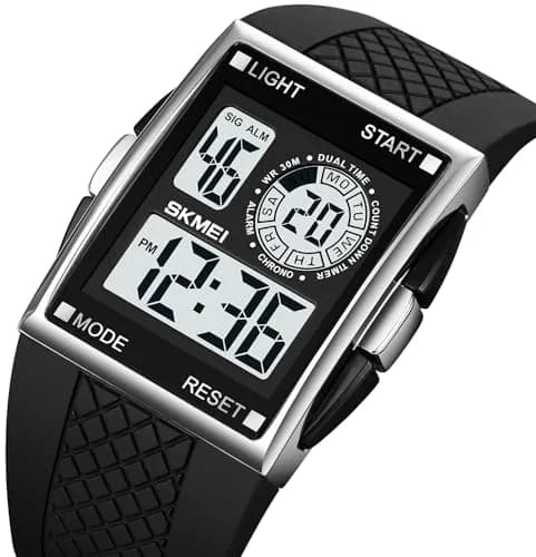 FANMIS Men's Rectangle Analog Digital Sports Watch 34mm Black | Dual Time Zone LED Backlight thumbnail 2