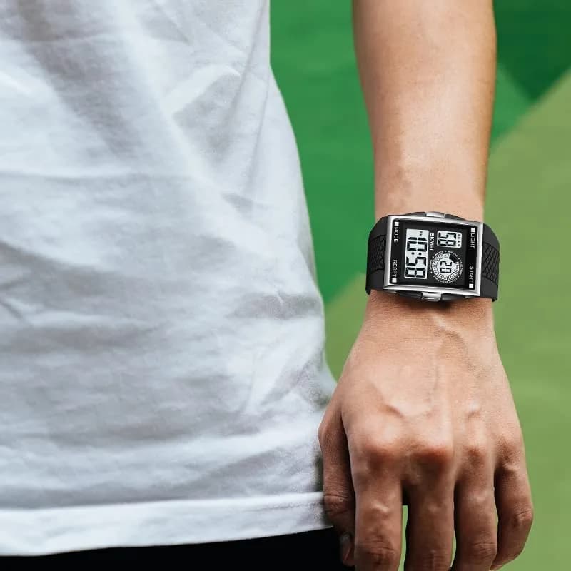 FANMIS Men's Rectangle Analog Digital Sports Watch 34mm Black | Dual Time Zone LED Backlight - view 4