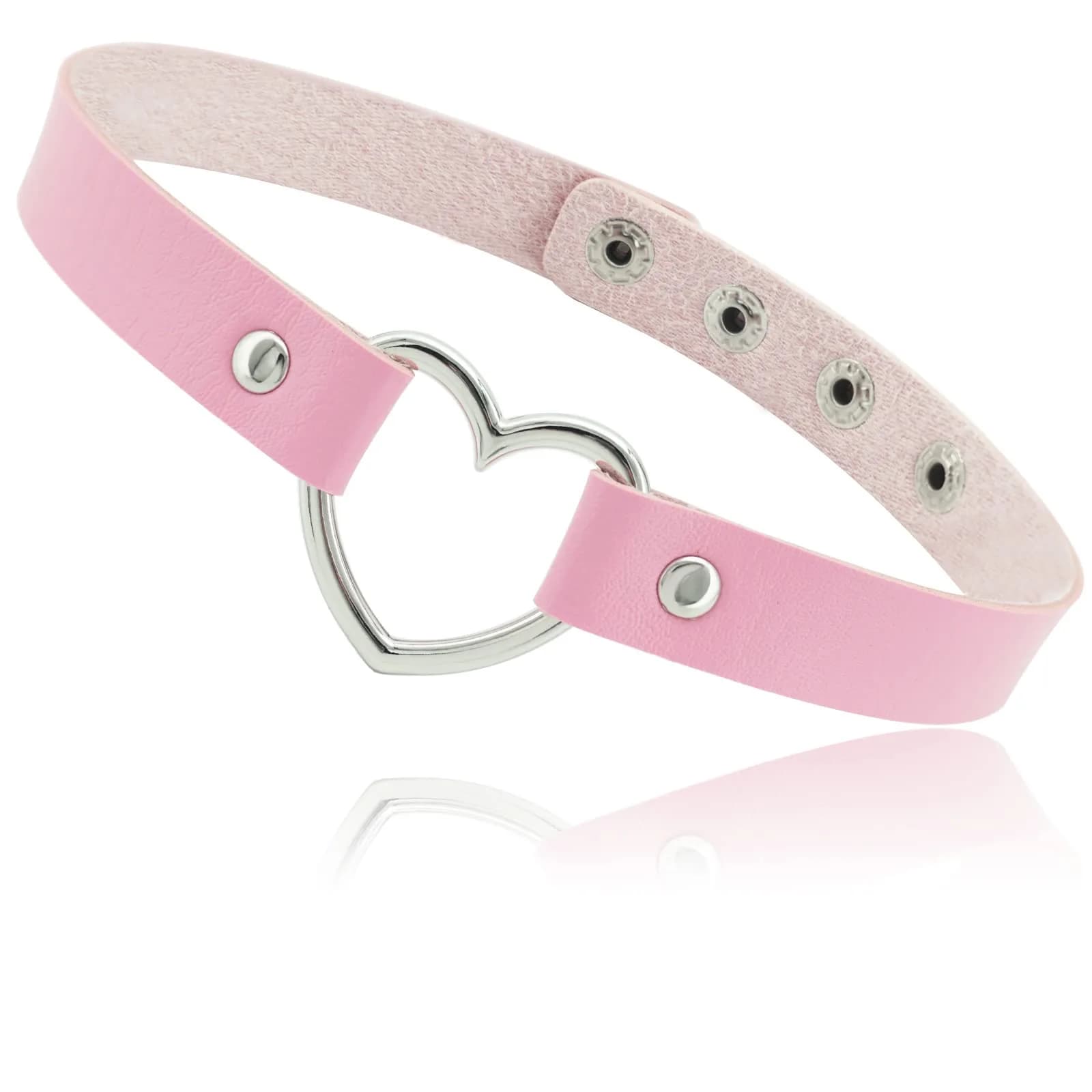 ETHOON Love Heart PU Leather Choker Necklace Pink | 40 cm (15.7") Adjustable - main product image