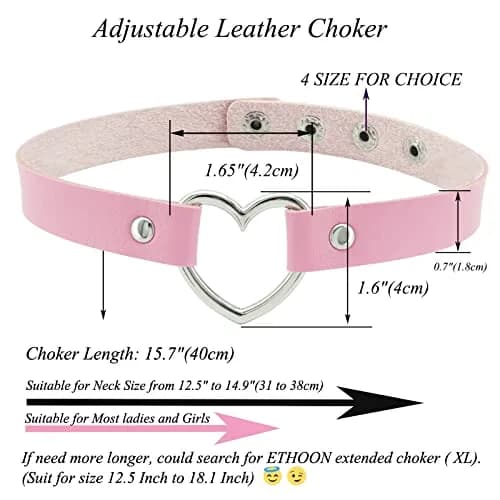 ETHOON Love Heart PU Leather Choker Necklace Pink | 40 cm (15.7") Adjustable thumbnail 2