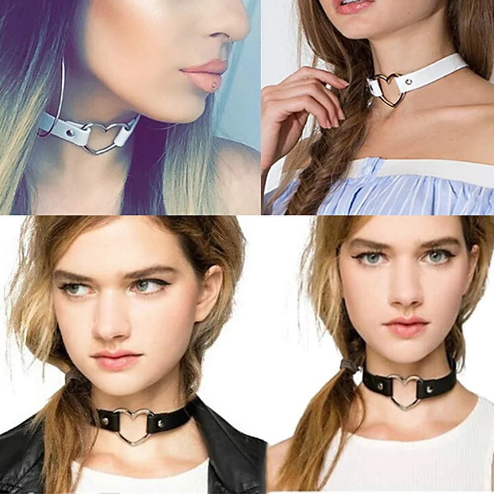 ETHOON Love Heart PU Leather Choker Necklace Pink | 40 cm (15.7") Adjustable - view 3