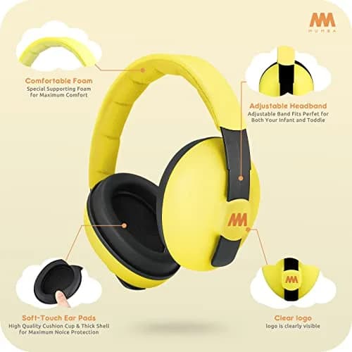 Mumba Baby Earmuffs for Infants & Toddlers, Ages 3 Months-3 Years, Yellow | Noise Cancelling Headphones with 31dB NRR thumbnail 6