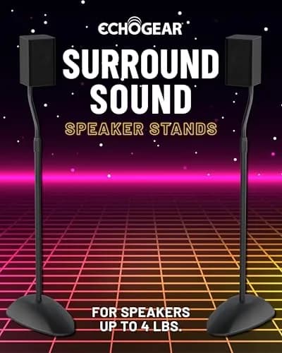ECHOGEAR Universal Speaker Stands Pair - Height Adjustable 11" (28cm) - Steel Construction - Black thumbnail 8
