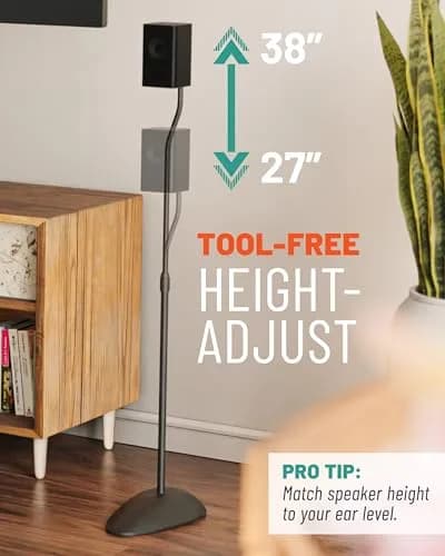 ECHOGEAR Universal Speaker Stands Pair - Height Adjustable 11" (28cm) - Steel Construction - Black thumbnail 2