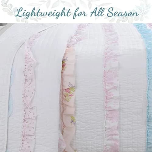 Cozy Line Home Fashions Light Pink Blue Coral White Ruffle 100% Cotton Reversible Girl Quilt Bedding Set, Reversible Coverlet Bedspread (Shabby Chic, Twin - 3 Piece) thumbnail 6