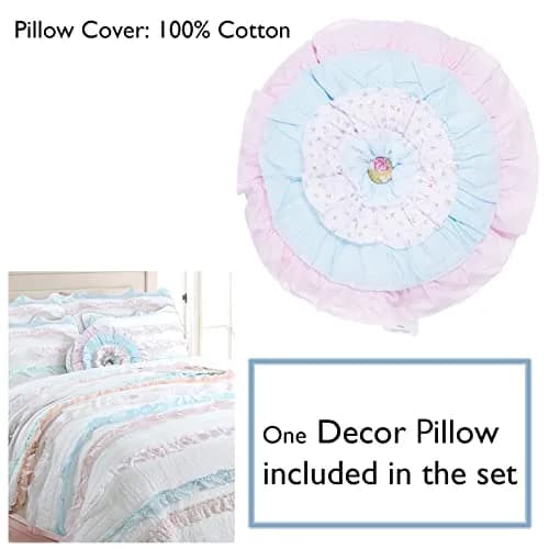 Cozy Line Home Fashions Light Pink Blue Coral White Ruffle 100% Cotton Reversible Girl Quilt Bedding Set, Reversible Coverlet Bedspread (Shabby Chic, Twin - 3 Piece) thumbnail 2