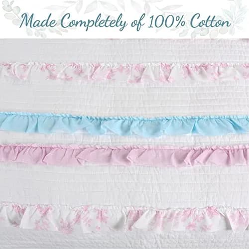 Cozy Line Home Fashions Light Pink Blue Coral White Ruffle 100% Cotton Reversible Girl Quilt Bedding Set, Reversible Coverlet Bedspread (Shabby Chic, Twin - 3 Piece) thumbnail 3
